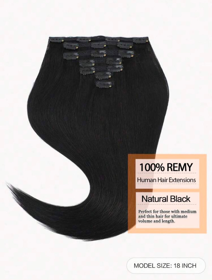 Black straight clip -in extensions